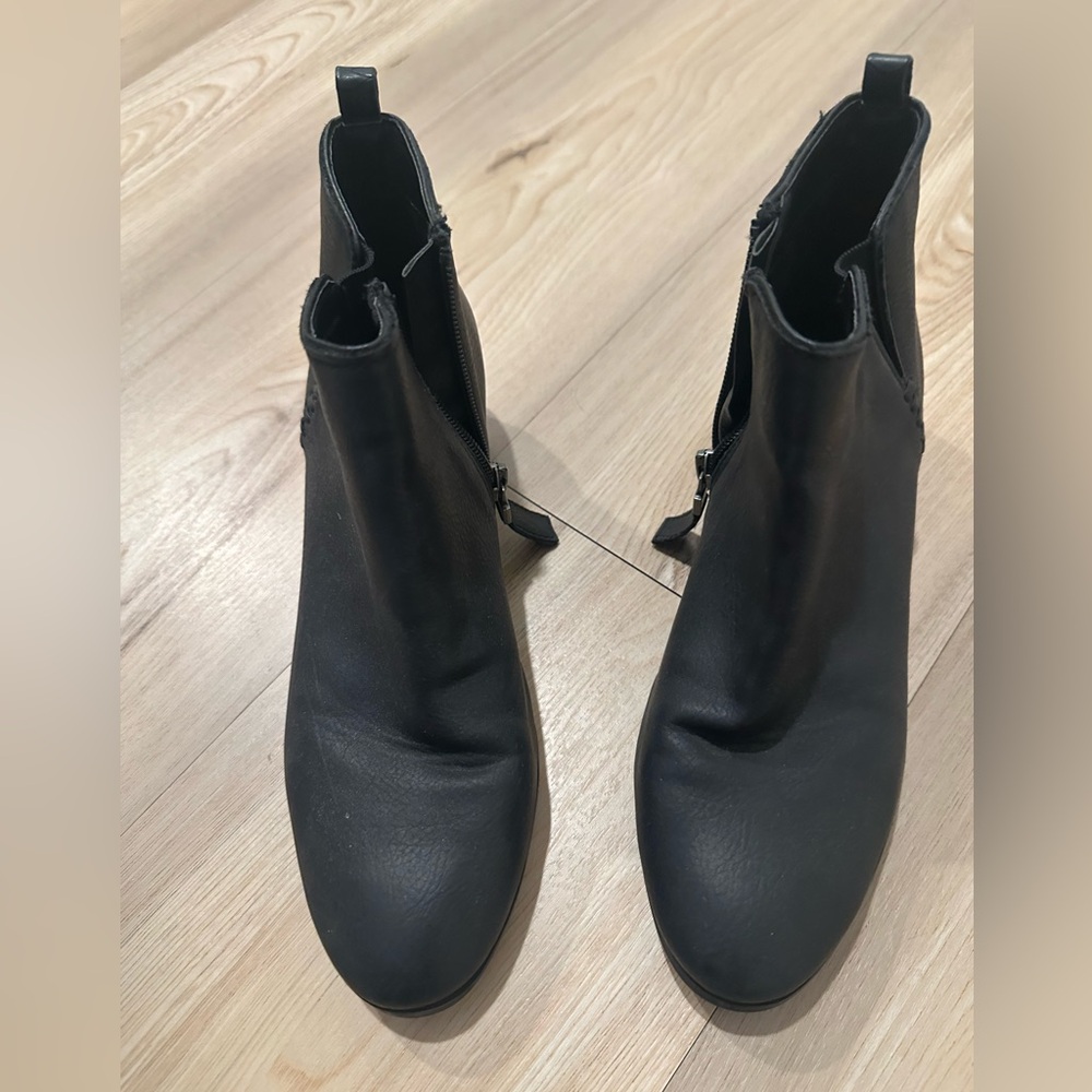 Black faux leather ankle booties